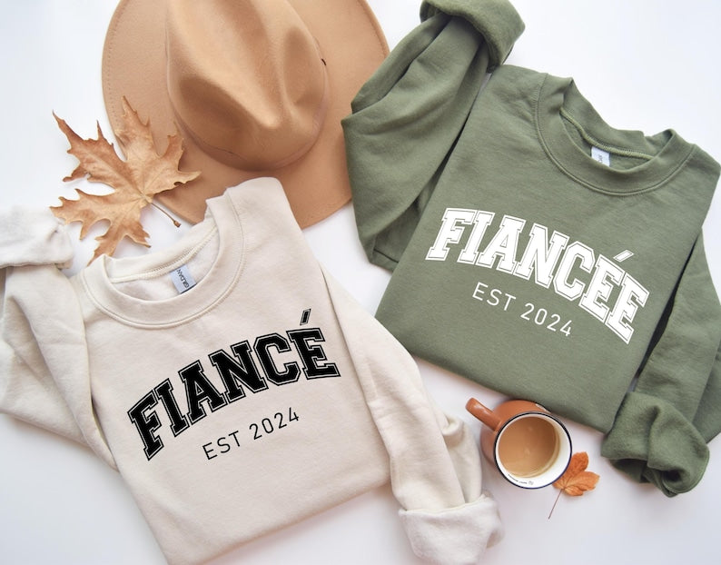 Matching Fiancé and Fiancée Sweaters,Custom Year Engagement Gift,Personalized Couple Sweatshirt,Personalized Wedding Gift For Engaged Couple