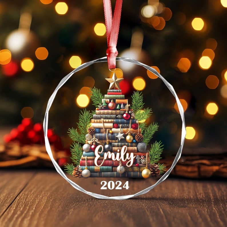 Personalized Christmas Book Tree Name Ornament, Book Club Ornament, Custom Bookish Ornament, Book Lover Gift, Bookworm Gifts, Librarian Gift