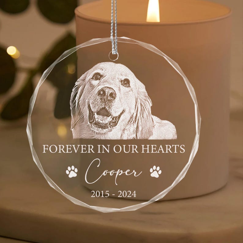 Personalized Dog Memorial Ornament, Engraved Dog Photo Christmas Ornament, Pet Loss Keepsake, Pet Memorial Gifts