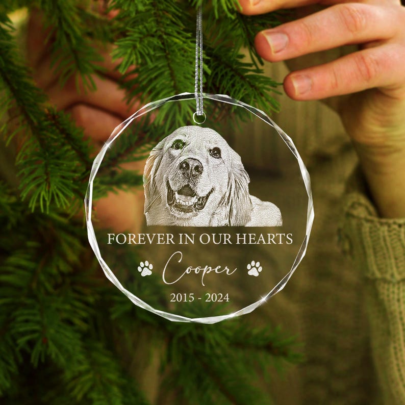 Personalized Dog Memorial Ornament, Engraved Dog Photo Christmas Ornament, Pet Loss Keepsake, Pet Memorial Gifts