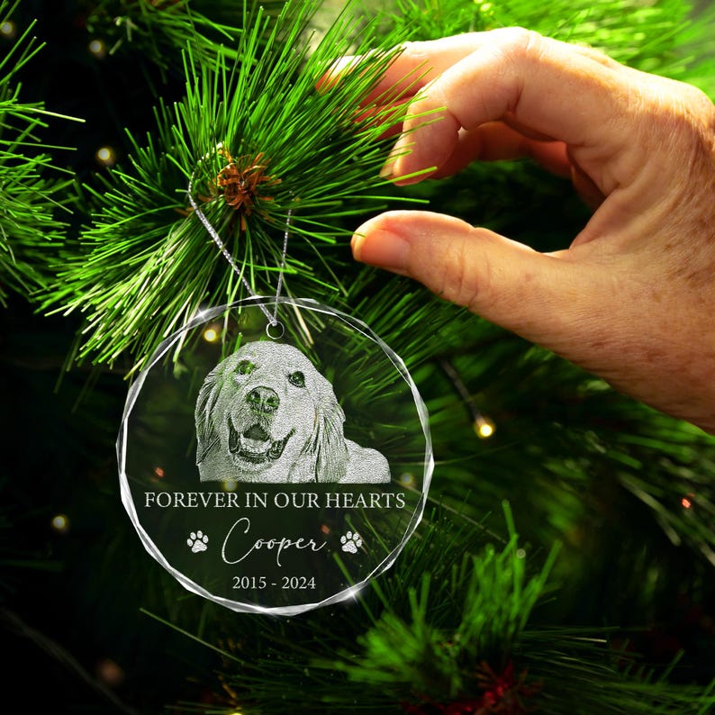 Personalized Dog Memorial Ornament, Engraved Dog Photo Christmas Ornament, Pet Loss Keepsake, Pet Memorial Gifts