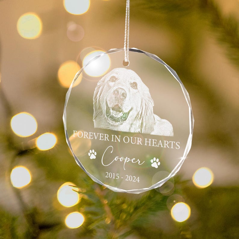 Personalized Dog Memorial Ornament, Engraved Dog Photo Christmas Ornament, Pet Loss Keepsake, Pet Memorial Gifts