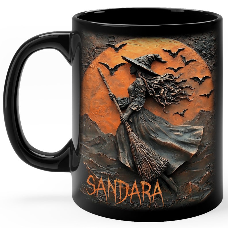Personalized Halloween Witch Mug, Custom Beautiful Halloween Accent Mug, Custom Name 2D Accent Mug, Gifts Witchcraft Teacup, Gift for Pagan