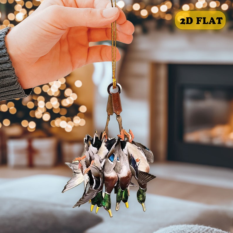 Duck Hunting Flat Ornament, Hunting Rearview Mirror Car Accessories, Hunting Christmas Ornament, Xmas Gift for Dad, Husband, Hunting Lover