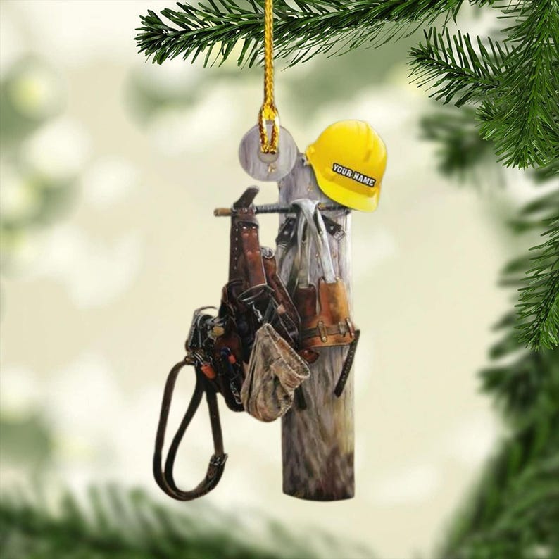 Personalized Lineman Christmas Ornament, Worker Lineman Tree Hanger, Lineworker Ornament, Lineman Christmas Gift For Dad, Gift For Lineman