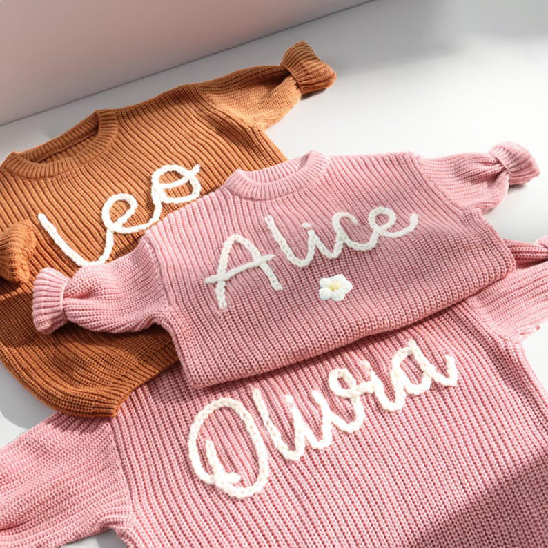 Personalized Baby Jumper with Hand-Embroidered Name Monogram, Baby Girls Sweater With Name, Christmas gift Birthday Gift For Girls Boys