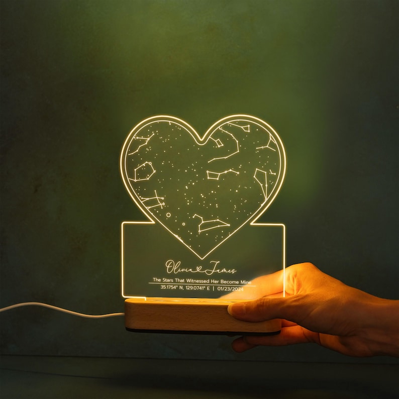 Personalized Star Map Night Light - Custom Constellation Map By Date - Night Sky Keepsake - Engagement Gift For Him And Her