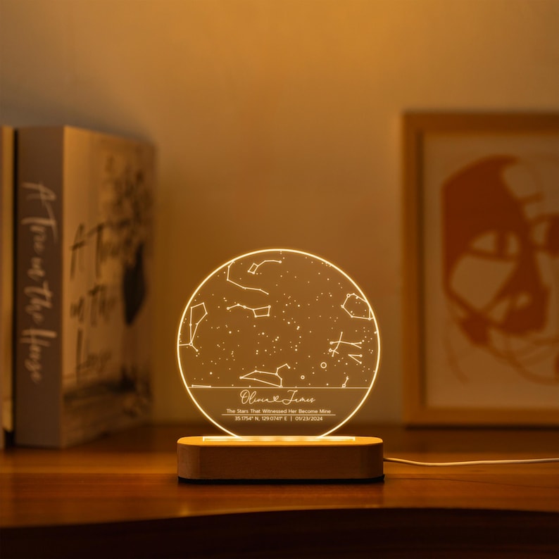 Personalized Star Map Night Light - Custom Constellation Map By Date - Night Sky Keepsake - Engagement Gift For Him And Her