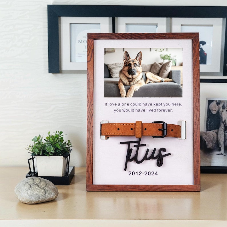 Memorial Pet Collar Sign, Dog Memorial Wood Frame With Collar Holder, Custom Dog Memorial Gifts, Pet Loss Gifts