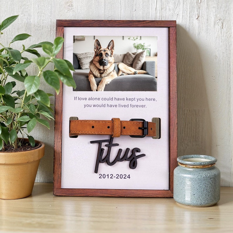 Memorial Pet Collar Sign, Dog Memorial Wood Frame With Collar Holder, Custom Dog Memorial Gifts, Pet Loss Gifts