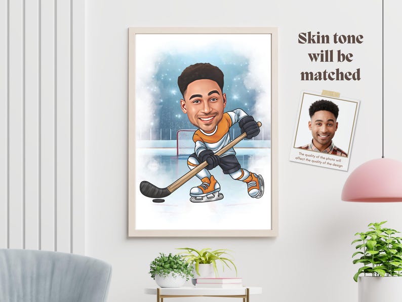 Custom Hockey Portrait Personalized Hockey Player Caricature Drawing Funny Cartoon from Photo Gift for Her