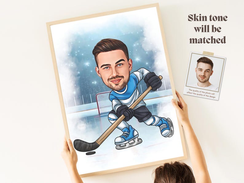 Custom Hockey Portrait Personalized Hockey Player Caricature Drawing Funny Cartoon from Photo Gift for Her