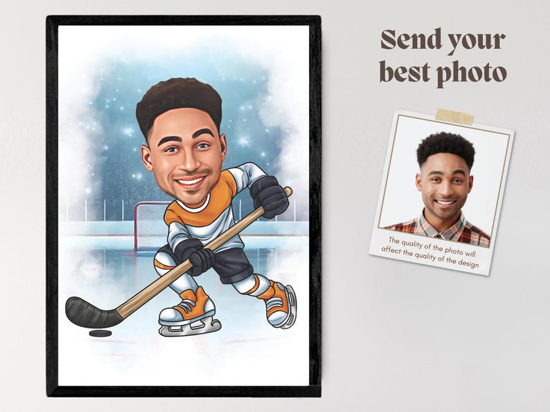 Custom Hockey Portrait Personalized Hockey Player Caricature Drawing Funny Cartoon from Photo Gift for Her