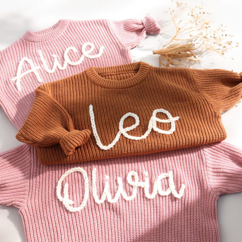 Personalized Baby Jumper with Hand-Embroidered Name Monogram, Baby Girls Sweater With Name, Christmas gift Birthday Gift For Girls Boys