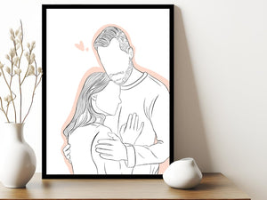 Custom Line Drawing from Photo - Personalized Couple Portrait & Gift for Boyfriend, Last Minute Birthday Gift for Him, Couple Line Art