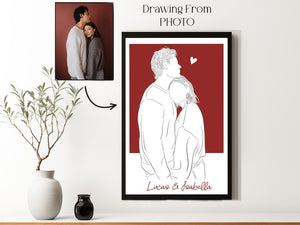 Custom Line Drawing from Photo - Personalized Couple Portrait & Gift for Boyfriend, Last Minute Birthday Gift for Him, Couple Line Art