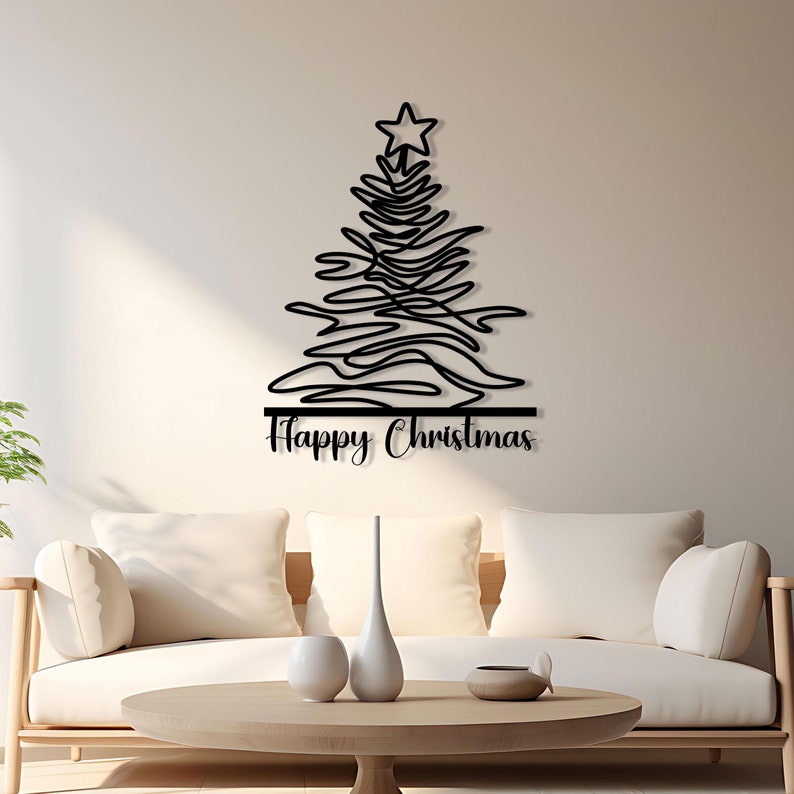 Christmas Tree Metal Wall Art - Modern Line Decor - Unique New Year Gift