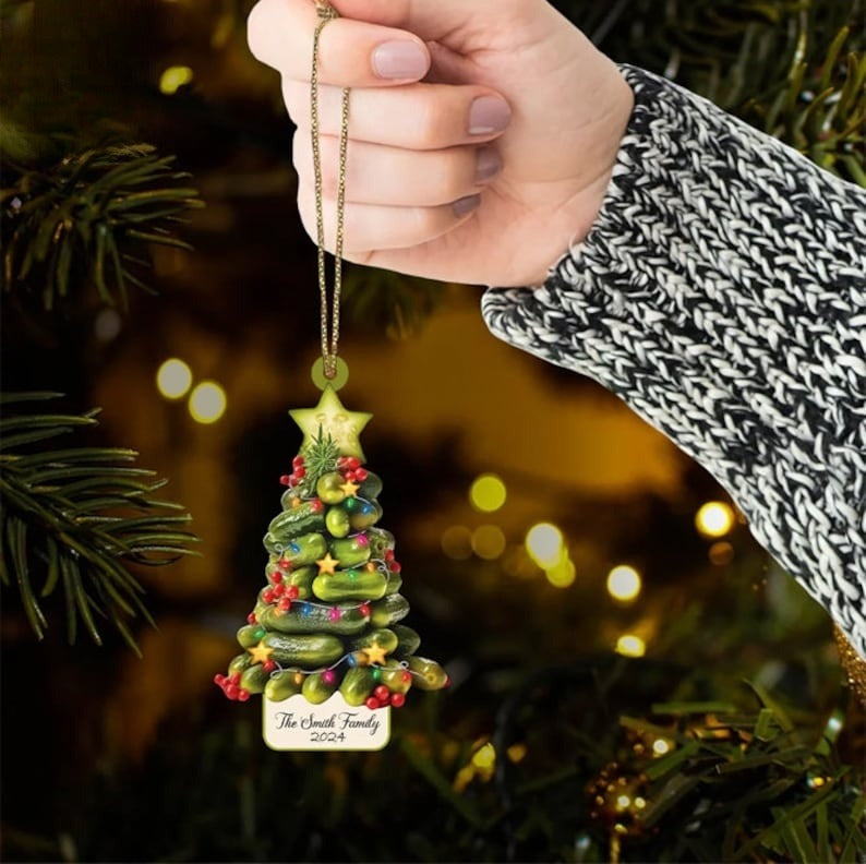 Personalized Christmas Pickles Tree 2024 Ornament, Custom Pickle Ornament, Pickle Acrylic/Wooden Ornament, Christmas Gift for Pickle Lover