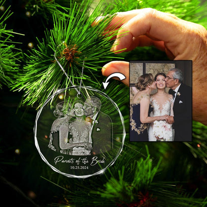 Custom Parents of the Bride Wedding Gift, Engraved Photo Wedding Ornament, Christmas Ornament Gift for Mom and Dad, Wedding Gift for Parents
