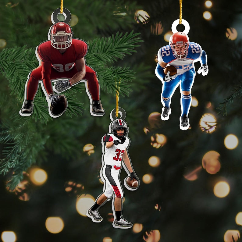 Custom Photo Football Ornament, Football Player Christmas Ornaments, Football Acrylic Ornaments, Football Player Gifts, Christmas Gifts