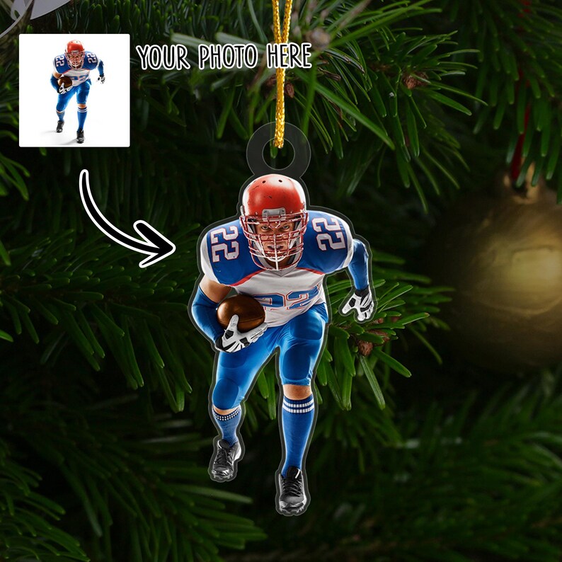 Custom Photo Football Ornament, Football Player Christmas Ornaments, Football Acrylic Ornaments, Football Player Gifts, Christmas Gifts