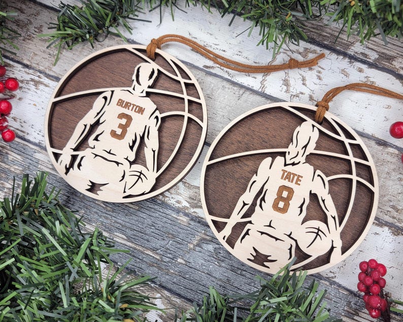 Personalized Basketball Male and Female Ornaments | Wooden Sports Ornaments | Sports Ornament Custom Name Basketball Ornament Christmas gift