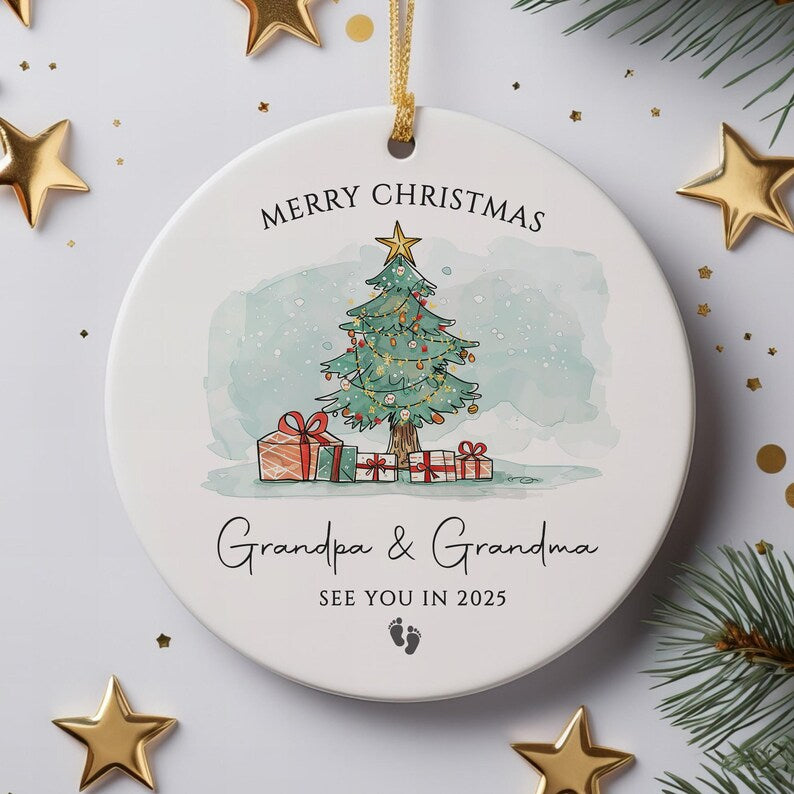 Promoted to Grandparents Christmas Ornament, Pregnancy Announcement, Expecting Baby, New Grandma and Grandpa Xmas Bauble
