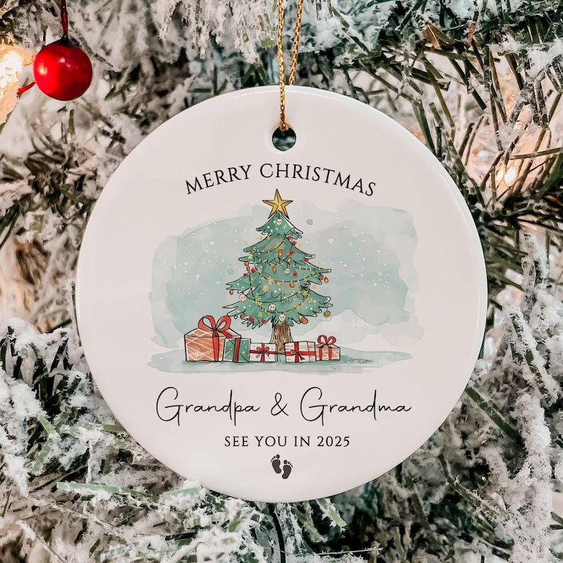 Promoted to Grandparents Christmas Ornament, Pregnancy Announcement, Expecting Baby, New Grandma and Grandpa Xmas Bauble