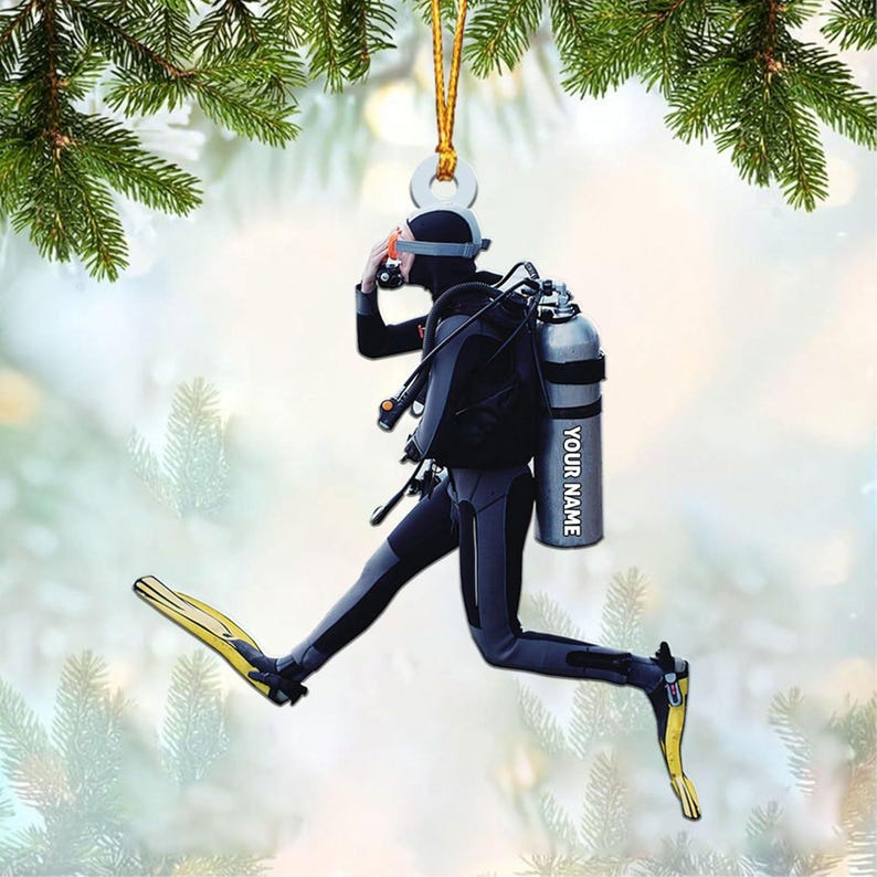 Personalized Diver Ornament, Scuba Diving Hanging Ornament, Gift For Diving Lovers, Personalized Deep Sea Diver Gift, Scuba Diving Gift