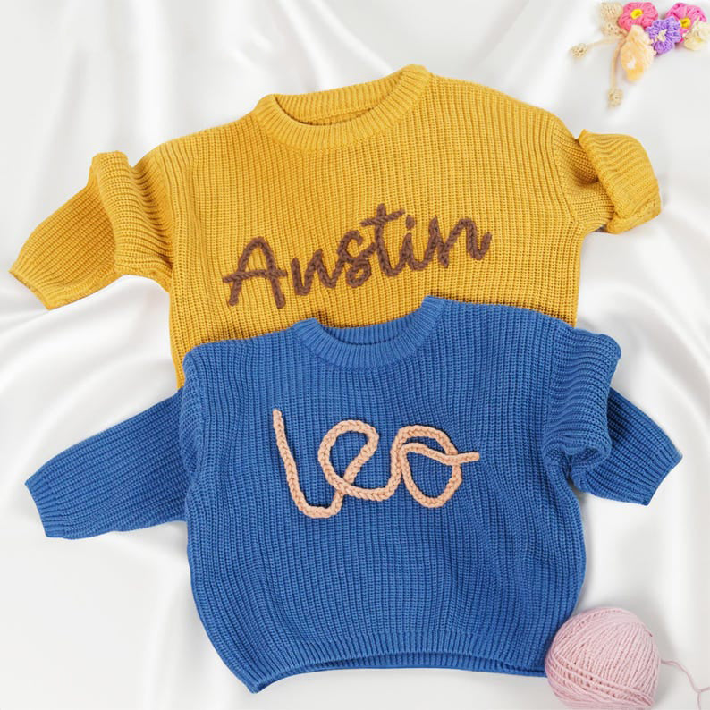 Baby Sweater with Name, Personalized Baby Name Sweater, Newborn Name Sweater, Hand Embroidered Name Sweater, Baby Shower Gift, Newborn Gifts