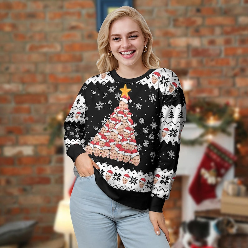 Custom Face Ugly Christmas Sweater, Personalized Photo Crewneck Sweatshirt for Man/Woman, Custom Sweatshirt with Face,Family Christmas Gift