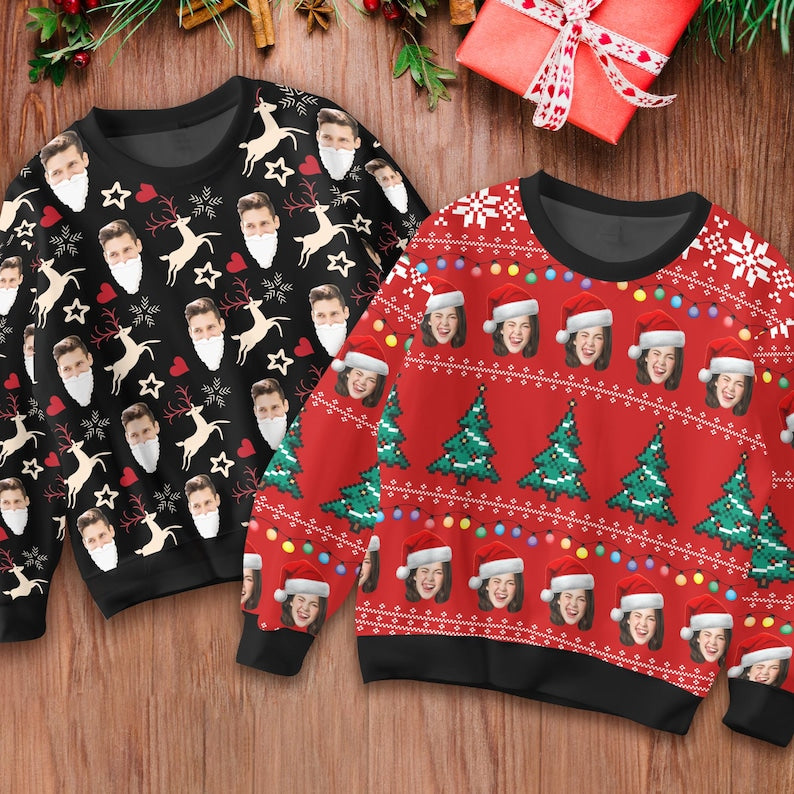 Custom Face Ugly Christmas Sweater, Personalized Photo Crewneck Sweatshirt for Man/Woman, Custom Sweatshirt with Face,Family Christmas Gift