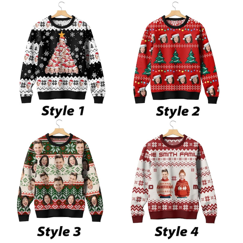 Custom Face Ugly Christmas Sweater, Personalized Photo Crewneck Sweatshirt for Man/Woman, Custom Sweatshirt with Face,Family Christmas Gift