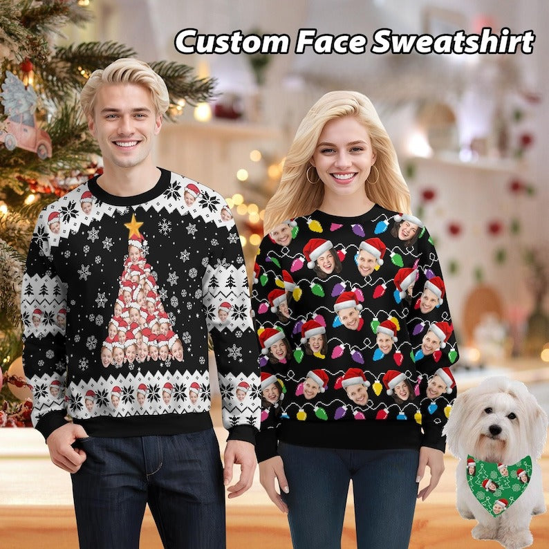 Custom Face Ugly Christmas Sweater, Personalized Photo Crewneck Sweatshirt for Man/Woman, Custom Sweatshirt with Face,Family Christmas Gift