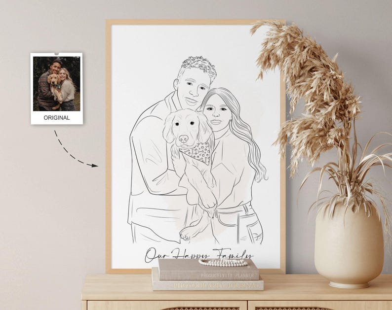 Custom Line Art, Custom Family Line Drawing From Photo, Personalized Gift For Him, Custom Grandpa Gift, Family Portrait, Gift For Dad