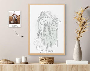 Custom Line Art, Custom Family Line Drawing From Photo, Personalized Gift For Him, Custom Grandpa Gift, Family Portrait, Gift For Dad