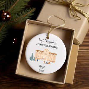 Custom college ornament first christmas at college gift for college student gift for starting college christmas gift.