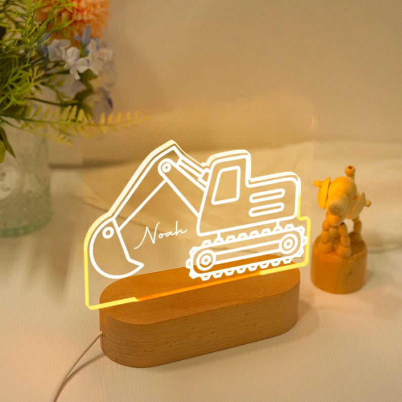 Excavator Night Light,Personalised Digger Night Light,Toddler Night Light,Children's Bedside Night Light,Digger Night Light,Kids Bedrooms