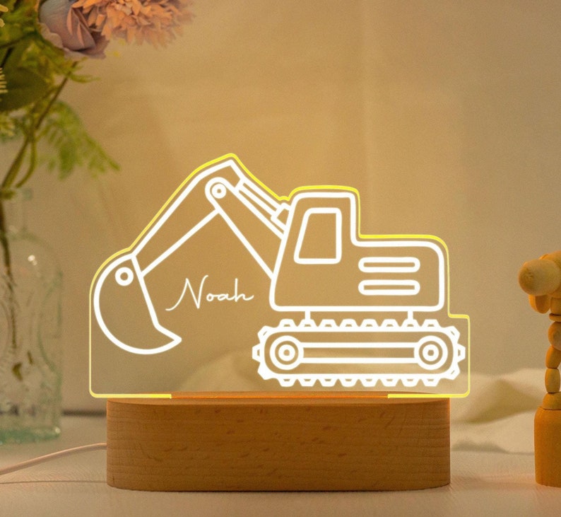 Excavator Night Light,Personalised Digger Night Light,Toddler Night Light,Children's Bedside Night Light,Digger Night Light,Kids Bedrooms