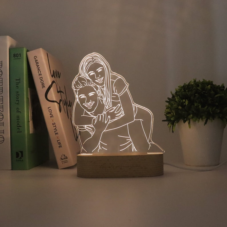 Personalized 3D Photo Lamp, Custom Picture Night Light, Line Art Photo Lamp, Engraved Portrait, Couples Gifts,Anniversary Gift,Wedding Gift