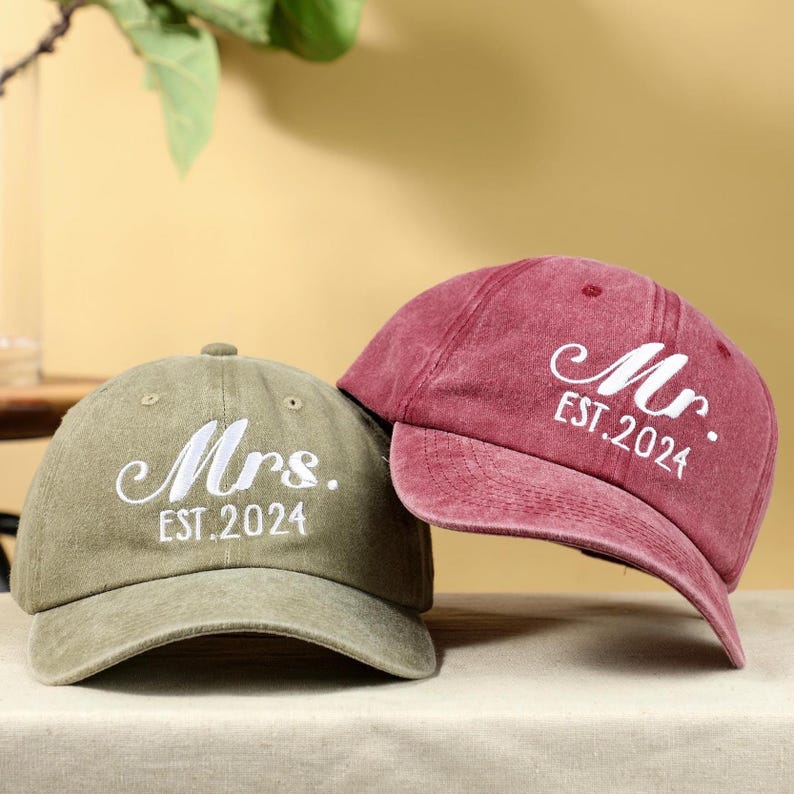 Personalized Mr. And Mrs. Embroidered Hat | Custom Couple Caps | Unstructured Dad Hat | Just Married Cap | Honeymoon Hats