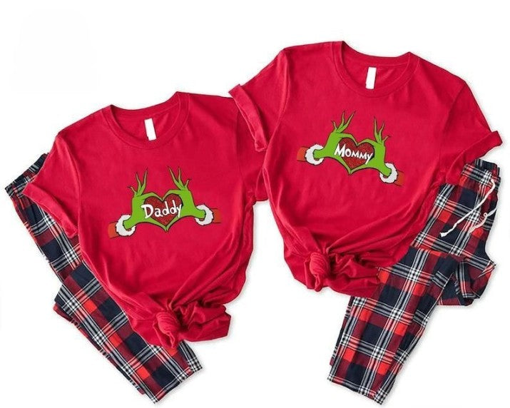 Custom Grinch Family Shirts, Grinchmas Matching Shirts, Grinch Christmas Daddy Mommy Baby Shirts,Personalize Grinch Heart Family 2024 Shirts