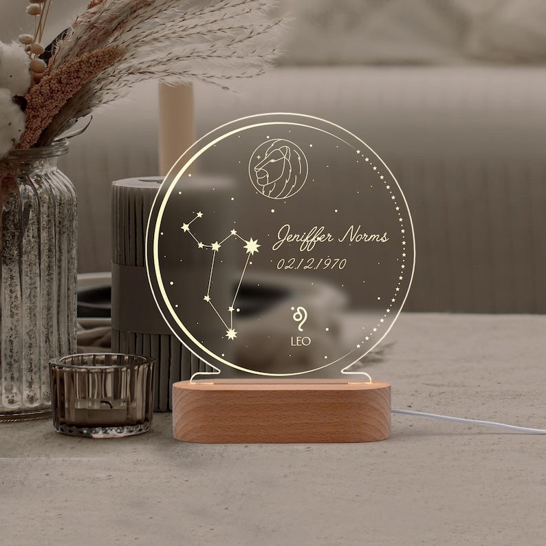 Personalized Zodiac Night Light: Custom Astrology Gift