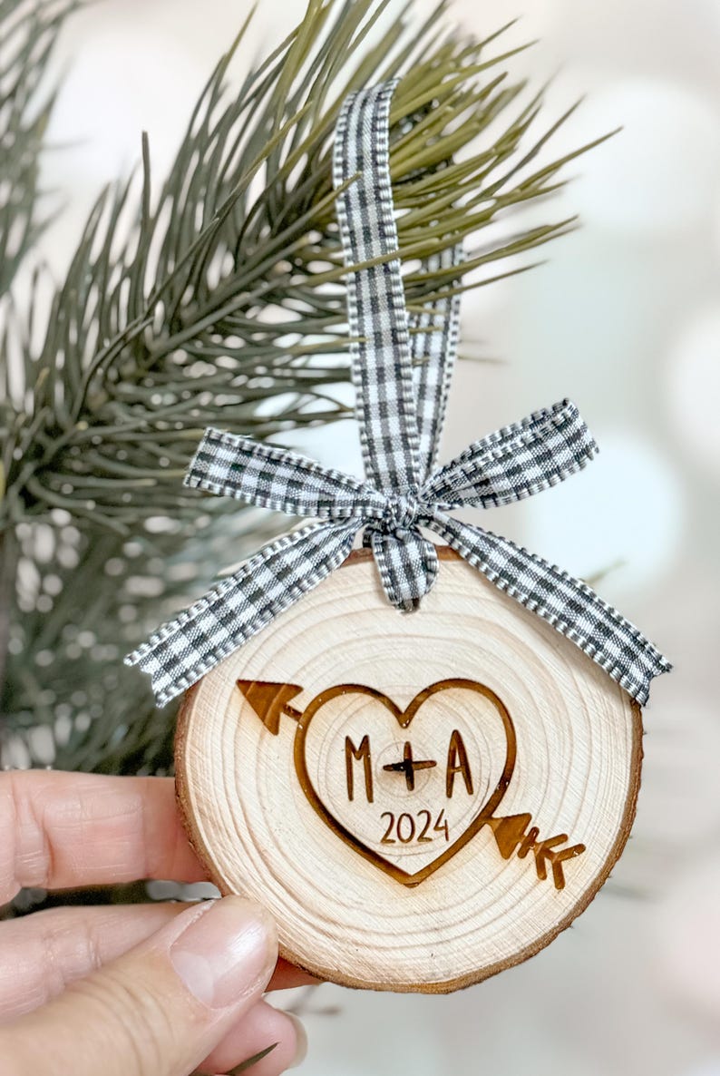 Wood Slice Ornament, Couples Initials Ornament, Personalized Ornament, Newlyweds Gift, Gift For Her, Couples Ornament, Christmas Tree Ring