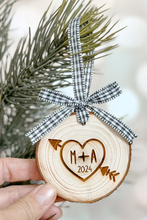 Wood Slice Ornament, Couples Initials Ornament, Personalized Ornament, Newlyweds Gift, Gift For Her, Couples Ornament, Christmas Tree Ring