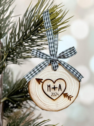 Wood Slice Ornament, Couples Initials Ornament, Personalized Ornament, Newlyweds Gift, Gift For Her, Couples Ornament, Christmas Tree Ring