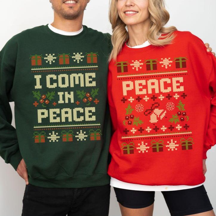 Matching Couples Ugly Christmas Sweater, Ugly Adult Humor Holiday Sweater, I Come In Peace Ugly Christmas Sweater, Ugly Christmas Party il_794xN.6293857526_mg3n.jpg