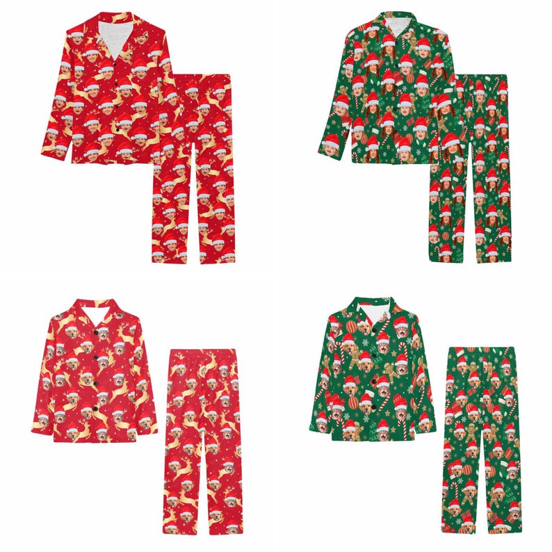 Custom Pajamas Set,Personalized Dogs Cats Faces Pajamas,Custom Family Christmas Pajamas,Matching Pet Owner Set,Holiday Christmas Sleepwear