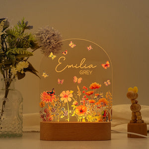 Custom Floral Butterfly Name Night Light,Personalized Flower Garden Night Lamp,Birthday Gift for Her,Bedroom Bedside Light,Nursery Decor