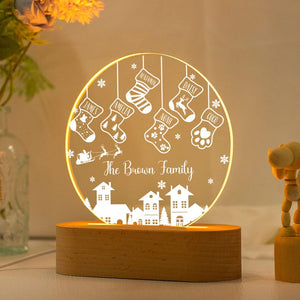 Family of 4 Christmas Night Light,Custom Family Stocking Night Light With Names and Year,New Family Christmas Gift 2024,Family Lamp Light